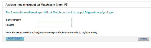 Match e-postadresse og passord